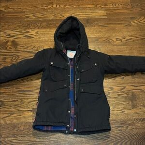 DOVETAIL Black Hooded Women’s Jacket with Plaid Lining